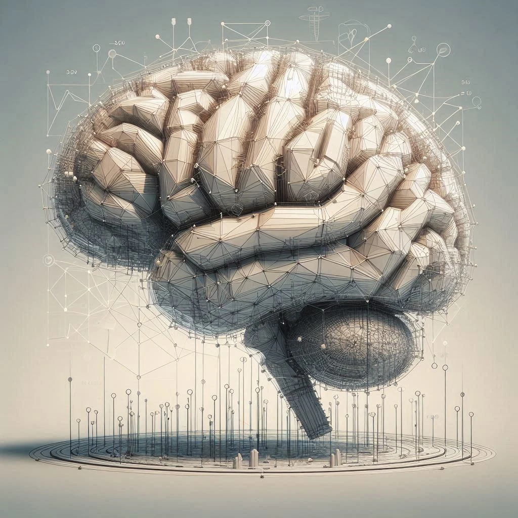 Image générée par intelligence artificielle montrant un cerveau en construction, représentant visuellement le processus de la mémoire